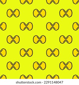 Enchanting square tile displaying a lively food rendering. Seamless pattern with pasta on pear background. Design for a Hanukkah dreidel decoration.