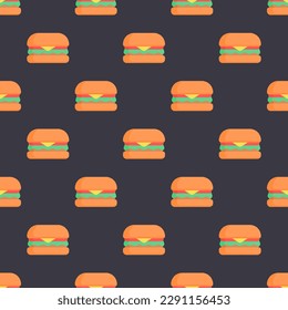 Enchanting square tile displaying a lively food rendering. Seamless pattern with burger on tan background. Design for a heat-proof wrap for fried chicken.