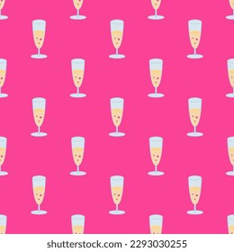 Enchanting square tile displaying a lively food rendering. Seamless pattern with glass  on rose bonbon background. Design for a secure wrap for fries.