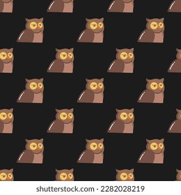 Enchanting square tile with a jubilant animal print. Seamless pattern with owl on licorice background. Design for a greeting card with an animal drawing.