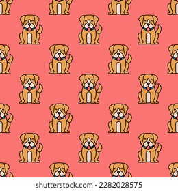 Enchanting square tile with a jubilant animal print. Seamless pattern with dog on terra cotta background. Design for puzzles with pictures of zoo animals.