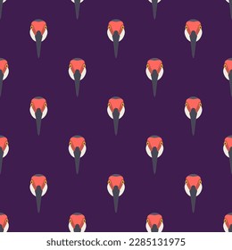 Enchanting square tile with a jubilant animal print. Seamless pattern with crane on persian indigo background. Design for magazines with photos of different animals.