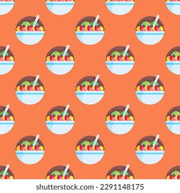 Enchanting square tile with a jubilant food print. Seamless pattern with salad on pale copper background. Design for mobile apps to make them visually appealing.