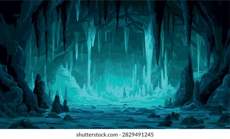 Enchanting Underwater Cave with Luminous Ice Formations