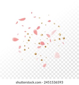 Enchanting vector background with delicate pink petals swirling against transparency. Evoking nature's beauty, captivates with vibrant colors, perfect for banners celebrating spring's allure and love.