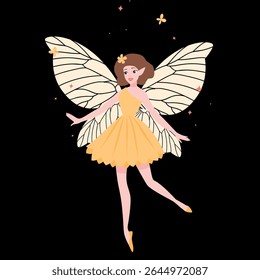 An enchanting vector of a graceful, tiny fairy in flight, capturing the essence of magic and wonder.