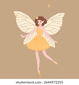 An enchanting vector of a graceful, tiny fairy in flight, capturing the essence of magic and wonder.