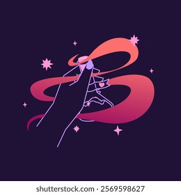 Enchanting vector illustration of a love potion in a witch’s hand, surrounded by vapor and magical symbols. Minimalist and modern, perfect for mystical and romantic designs.