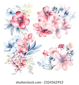 Enchanting Watercolor Fairy Flowers - White Background Clipart Set