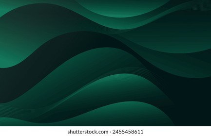 Encantador diseño de onda. Fondo abstracto atractivo con degradado verde a verde oscuro. Ideal para Sitios web, volantes, carteles y arte digital