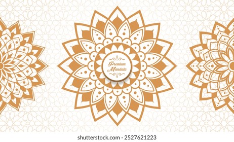Enchanting White Intricate Floral Islamic Mandala Circles Decoration With Blank Horizontal Vector Background Or Flower Luxury mandala background with golden arabesque pattern Arabic Islamic east style