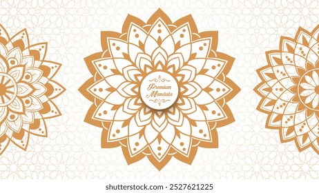 Enchanting White Intricate Floral Islamic Mandala Circles Decoration With Blank Horizontal Vector Background Or Flower Luxury mandala background with golden arabesque pattern Arabic Islamic east style