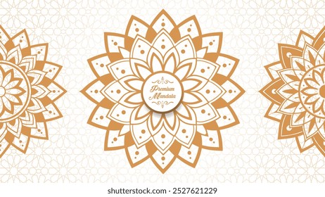 Enchanting White Intricate Floral Islamic Mandala Circles Decoration With Blank Horizontal Vector Background Or Flower Luxury mandala background with golden arabesque pattern Arabic Islamic east style