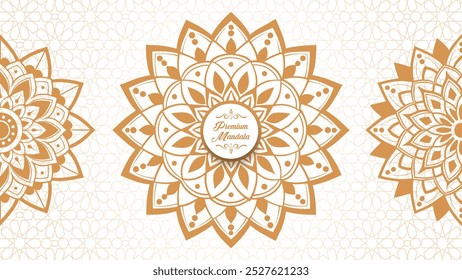Enchanting White Intricate Floral Islamic Mandala Circles Decoration With Blank Horizontal Vector Background Or Flower Luxury mandala background with golden arabesque pattern Arabic Islamic east style