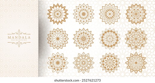 Enchanting White Intricate Floral Islamic Mandala Circles Decoration With Blank Horizontal Vector Background Or Flower Luxury mandala background with golden arabesque pattern Arabic Islamic east style