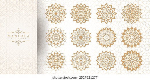 Enchanting White Intricate Floral Islamic Mandala Circles Decoration With Blank Horizontal Vector Background Or Flower Luxury mandala background with golden arabesque pattern Arabic Islamic east style