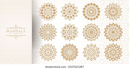 Enchanting White Intricate Floral Islamic Mandala Circles Decoration With Blank Horizontal Vector Background Or Flower Luxury mandala background with golden arabesque pattern Arabic Islamic east style