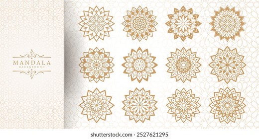Enchanting White Intricate Floral Islamic Mandala Circles Decoration With Blank Horizontal Vector Background Or Flower Luxury mandala background with golden arabesque pattern Arabic Islamic east style