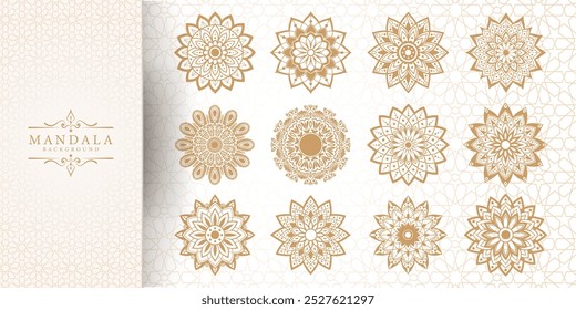 Enchanting White Intricate Floral Islamic Mandala Circles Decoration With Blank Horizontal Vector Background Or Flower Luxury mandala background with golden arabesque pattern Arabic Islamic east style