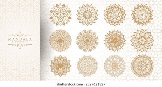 Enchanting White Intricate Floral Islamic Mandala Circles Decoration With Blank Horizontal Vector Background Or Flower Luxury mandala background with golden arabesque pattern Arabic Islamic east style