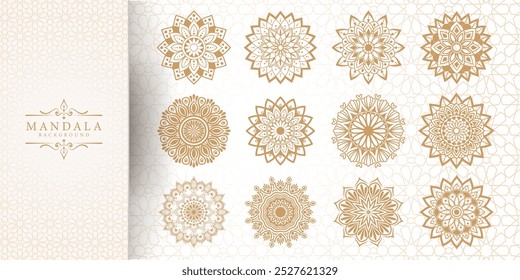 Enchanting White Intricate Floral Islamic Mandala Circles Decoration With Blank Horizontal Vector Background Or Flower Luxury mandala background with golden arabesque pattern Arabic Islamic east style