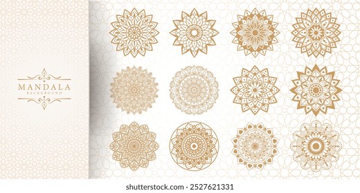 Encantador branco intrincado floral islâmico Mandala Círculos Decoração com fundo vetor horizontal em branco ou fundo mandala de luxo flor com padrão arabesco dourado árabe estilo árabe islâmico leste