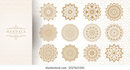 Enchanting White Intricate Floral Islamic Mandala Circles Decoration With Blank Horizontal Vector Background Or Flower Luxury mandala background with golden arabesque pattern Arabic Islamic east style