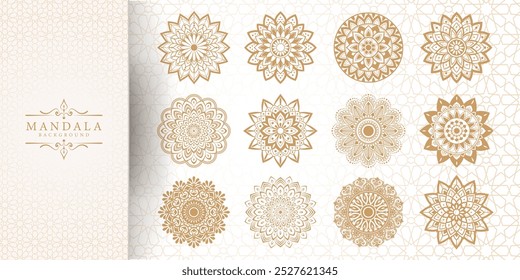Enchanting White Intricate Floral Islamic Mandala Circles Decoration With Blank Horizontal Vector Background Or Flower Luxury mandala background with golden arabesque pattern Arabic Islamic east style