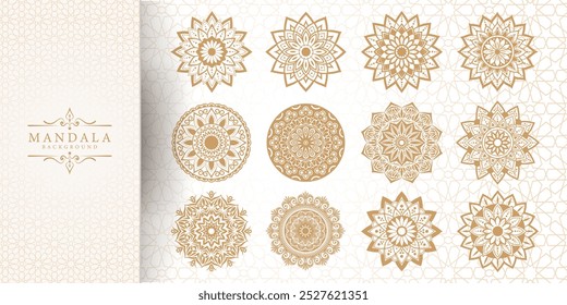 Enchanting White Intricate Floral Islamic Mandala Circles Decoration With Blank Horizontal Vector Background Or Flower Luxury mandala background with golden arabesque pattern Arabic Islamic east style