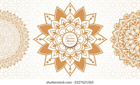 Enchanting White Intricate Floral Islamic Mandala Circles Decoration With Blank Horizontal Vector Background Or Flower Luxury mandala background with golden arabesque pattern Arabic Islamic east style