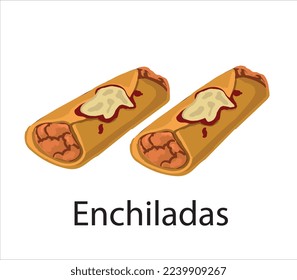 Enchilada mexican food vector. Best Mexican Dishes. Latin american food illustration.