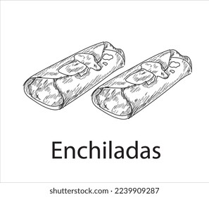 Enchilada mexican food vector. Best Mexican Dishes. Latin american food illustration.