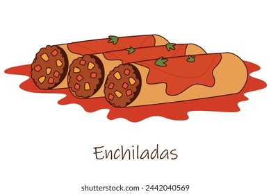 Enchiladas Mexican food vector illustration. Traditional Mexican Cuisine.