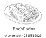 Enchiladas on plate, hand drawn sketch style. Traditional mexican food.