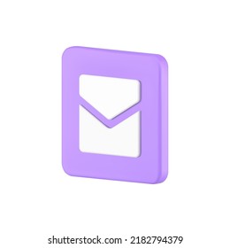 Enclosed envelope squared purple isometric button new message realistic 3d icon vector illustration. Incoming unread email notification electronic contact chat dialogue reminder. Newsletter notice