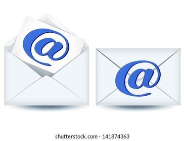 Enclosed and open envelopes with e-mail sign