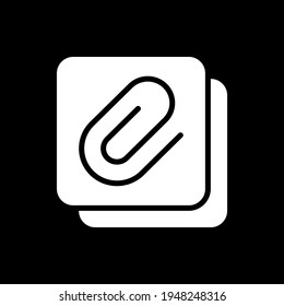 Enclosure Dark Mode Glyph Icon. Attachment Of Data Files. Sending Images And Videos. Phone Screen Element. Smartphone UI Button. White Silhouette Symbol On Black Space. Vector Isolated Illustration