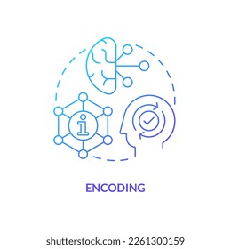 Encoding information in brain blue gradient concept icon. Memorization process. Retain knowledge abstract idea thin line illustration. Isolated outline drawing. Myriad Pro-Bold font used