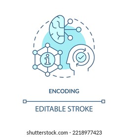 Encoding information in brain concept turquoise icon. Memorization process. Memory abstract idea thin line illustration. Isolated outline drawing. Editable stroke. Arial, Myriad Pro-Bold fonts used