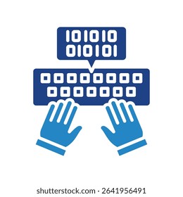 Encoding mini illustration dual tone blue color icon, use for machine learning, education, technology industry, UI, UX kit, app and web development, digital or print.