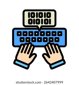Encoding mini illustration outline color icon, use for machine learning, education, technology industry, UI, UX kit, app and web development, digital or print.