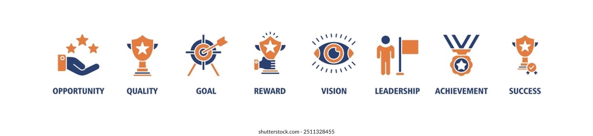 Incentive banner web icon set vetor ilustração conceito com ícone de oportunidade, qualidade, objetivo, recompensa, visão, liderança, realização, ícones de sucesso fundo símbolo perfeito e fácil de editar