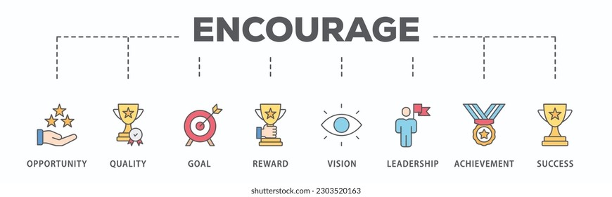 Encourage banner web icon vector illustration concept with icon of opportunity, quality, goal, reward, vision, leadership, achievement, success

