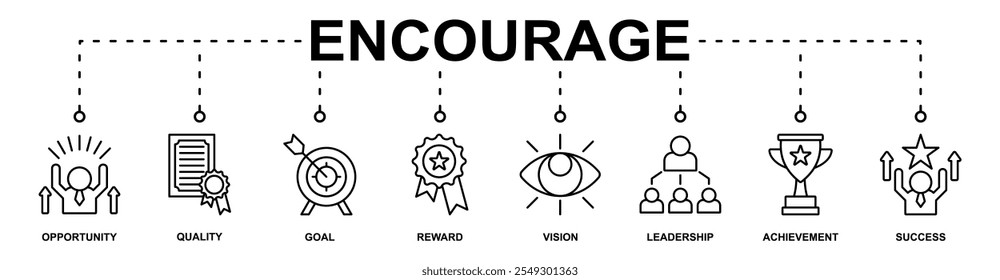 Encourage banner web icon vector illustration concept with icon of opportunity, quality, goal, reward, vision, leadership, achievement, success