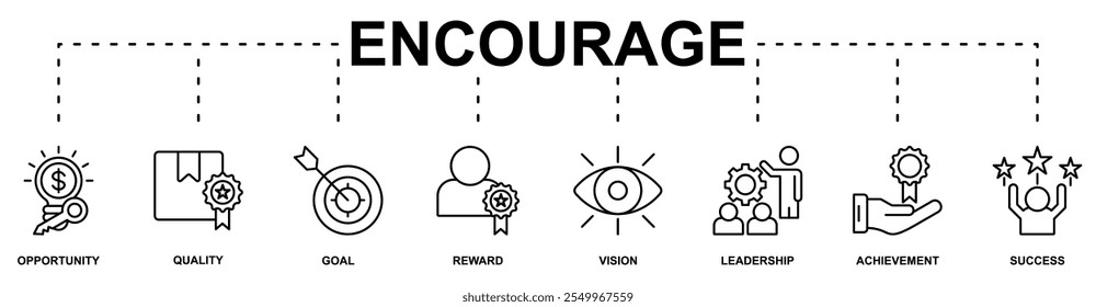 Encourage banner web icon vector illustration concept with icon of opportunity, quality, goal, reward, vision, leadership, achievement, success