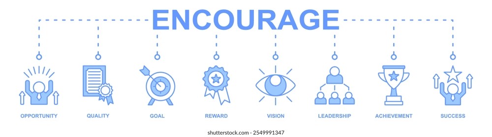 Encourage banner web icon vector illustration concept with icon of opportunity, quality, goal, reward, vision, leadership, achievement, success