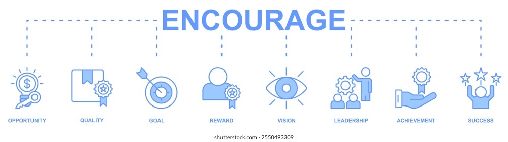 Encourage banner web icon vector illustration concept with icon of opportunity, quality, goal, reward, vision, leadership, achievement, success