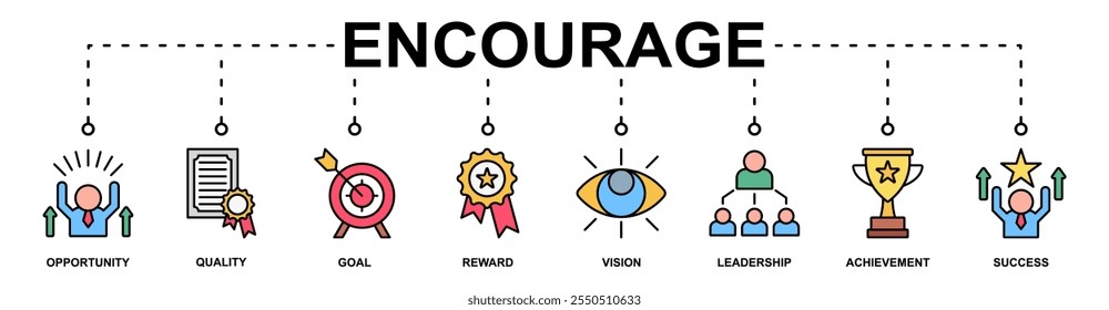 Encourage banner web icon vector illustration concept with icon of opportunity, quality, goal, reward, vision, leadership, achievement, success