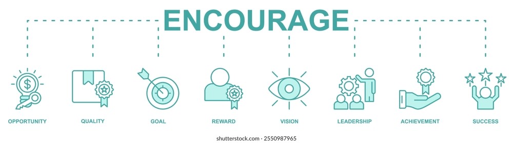 Encourage banner web icon vector illustration concept with icon of opportunity, quality, goal, reward, vision, leadership, achievement, success