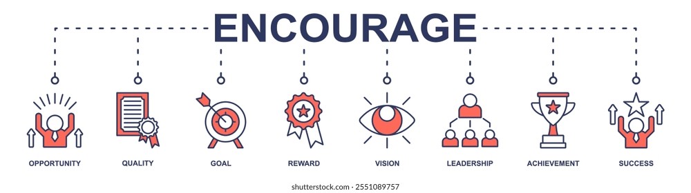 Encourage banner web icon vector illustration concept with icon of opportunity, quality, goal, reward, vision, leadership, achievement, success